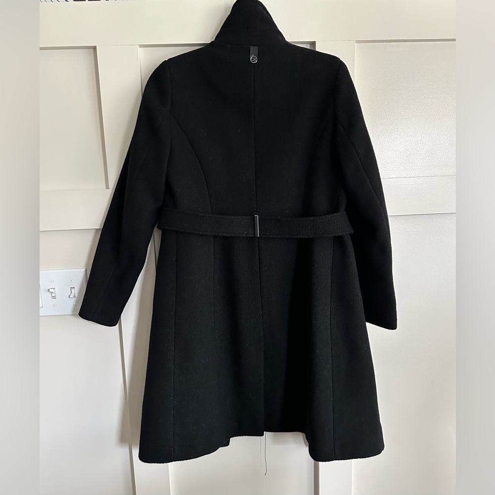 Calvin Klein Petite Wool Blend Black Wrap Coat - Picture 7 of 8